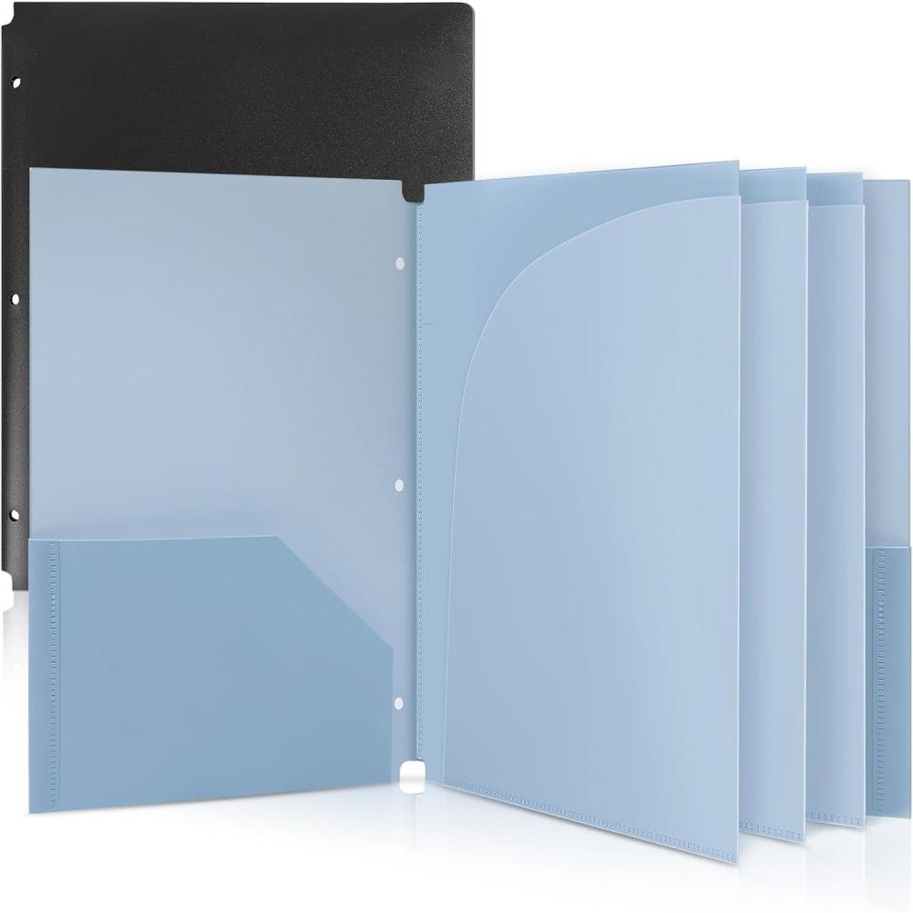 imagePlastic Pocket Folders2 Pockets and 3 Dividers Letter Size  Fits 3Ring Binders  School Folders for Students ampamp Office Use  Black ampamp Haze BlueBlack Blue