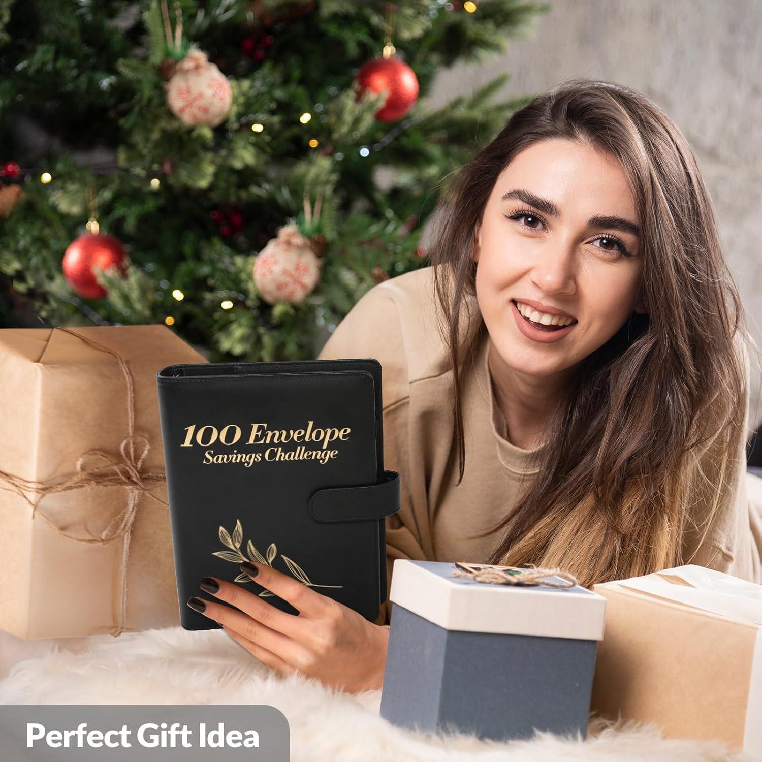 imageSKYDUE 100 Envelopes Money Savin Challenge Binder A5 Money Saving Budget Binder with Cash Envelopes Savings Challenges Book to Save 5050Blackleaf