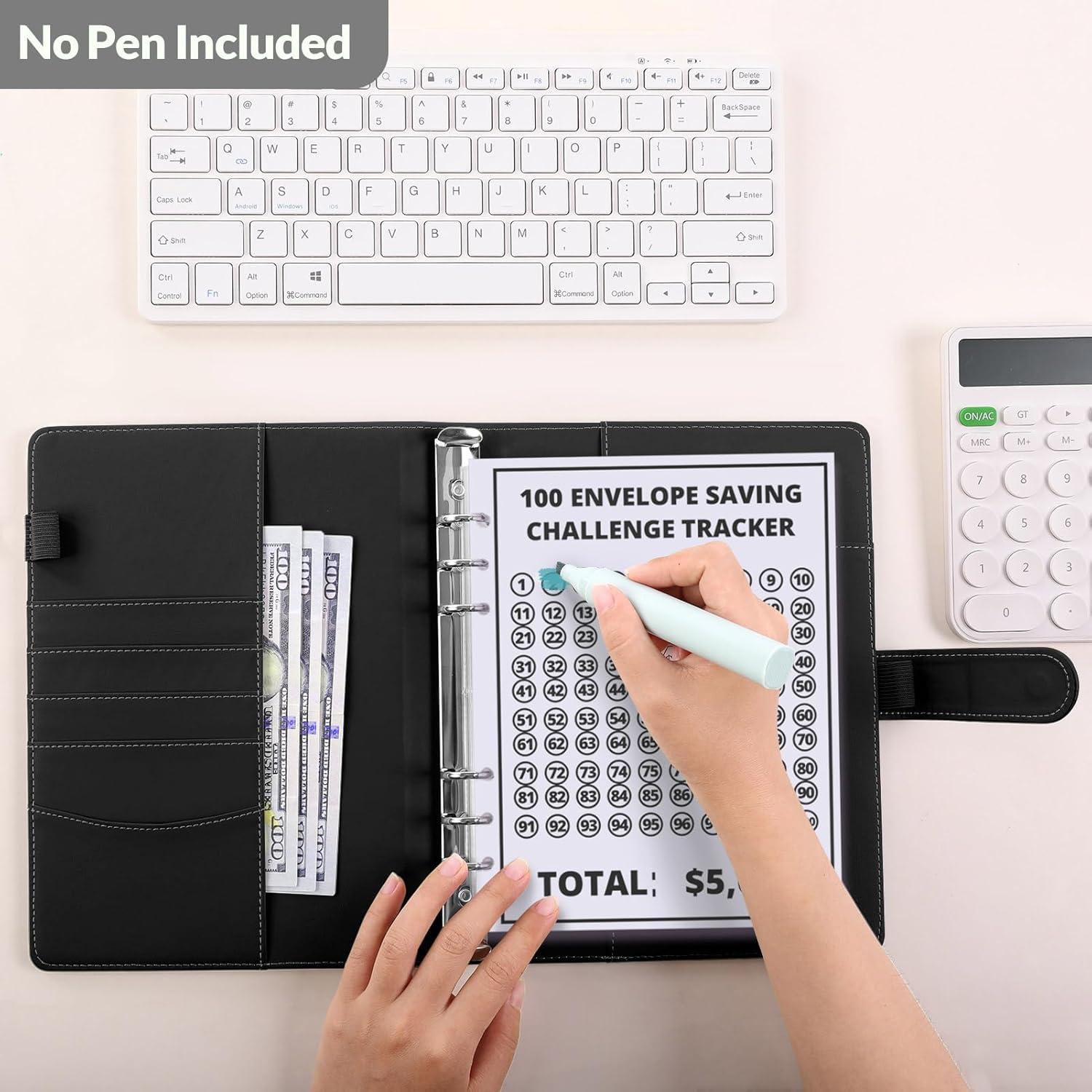 imageSKYDUE 100 Envelopes Money Savin Challenge Binder A5 Money Saving Budget Binder with Cash Envelopes Savings Challenges Book to Save 5050Blak