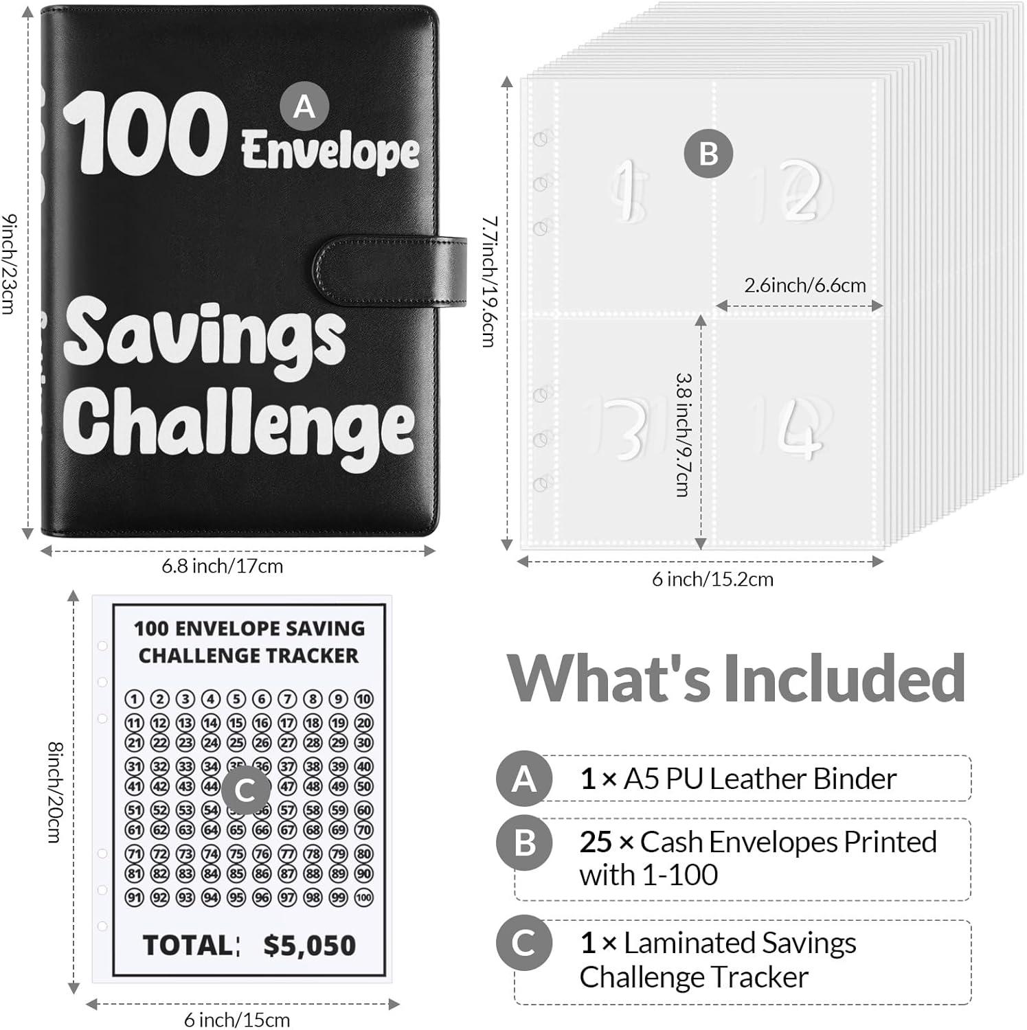 imageSKYDUE 100 Envelopes Money Savin Challenge Binder A5 Money Saving Budget Binder with Cash Envelopes Savings Challenges Book to Save 5050Blak