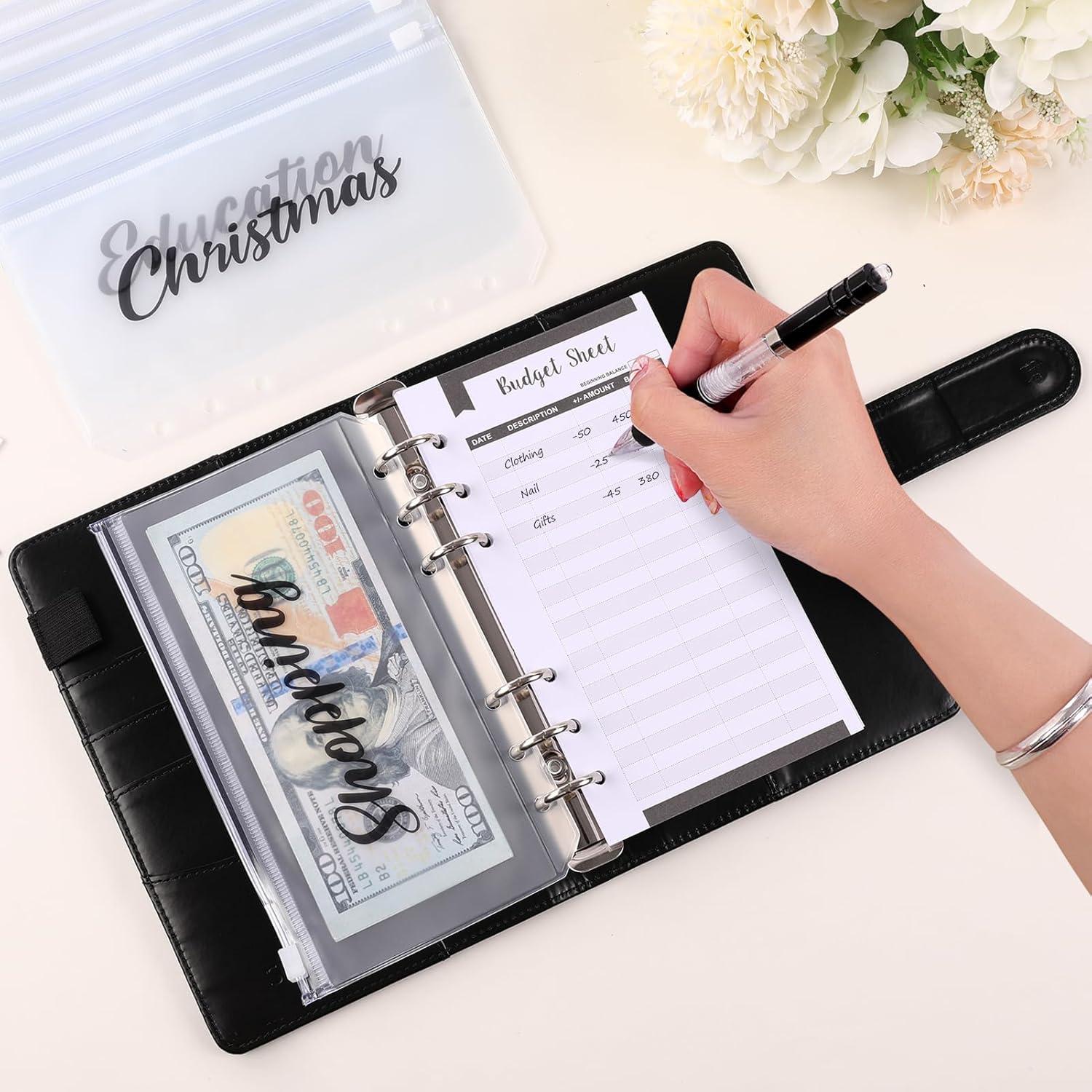 imageSKYDUE Budget Binder Money Saving Binder with Zipper Envelopes Cash Envelopes and Expense Budget Sheets for Budgeting DarkGreenBlack Gold