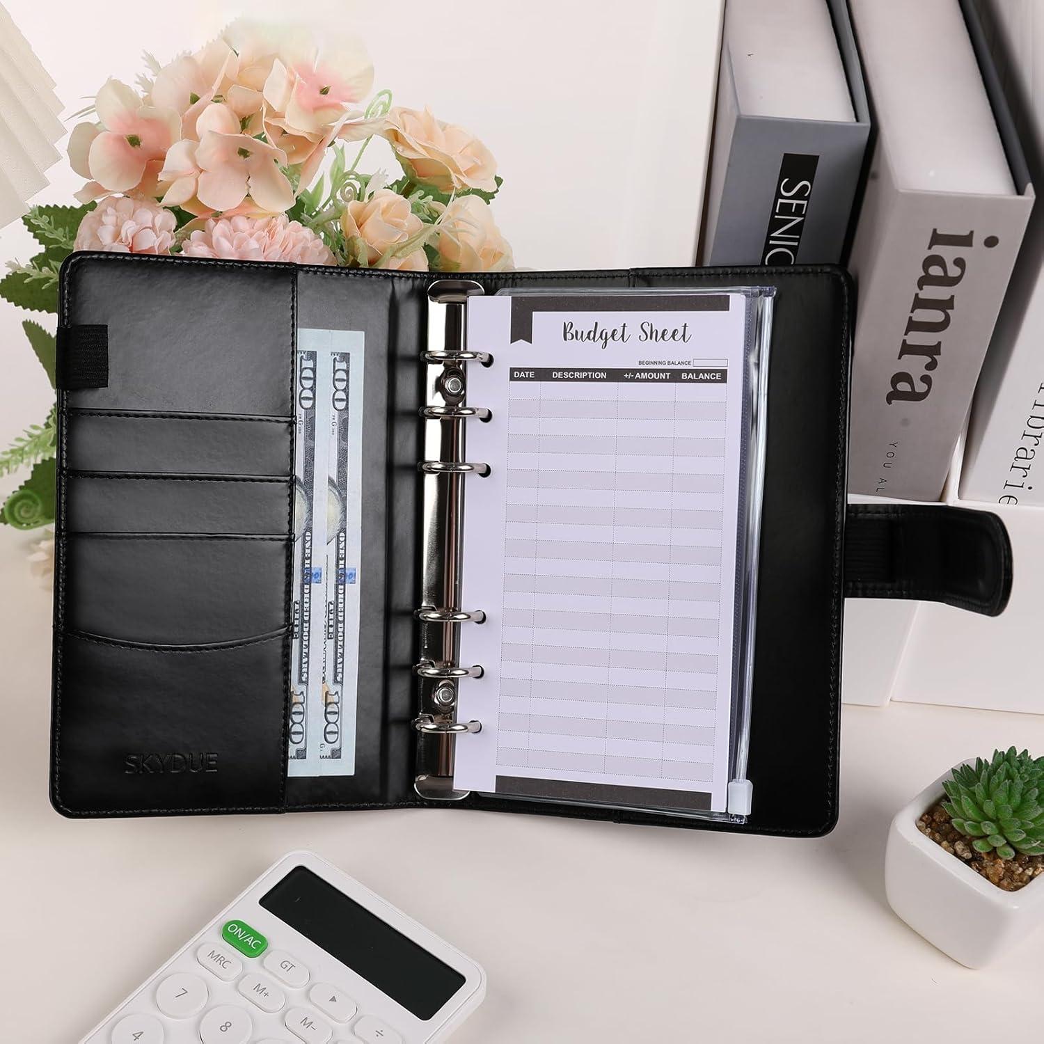 imageSKYDUE Budget Binder Money Saving Binder with Zipper Envelopes Cash Envelopes and Expense Budget Sheets for Budgeting DarkGreenBlack Gold