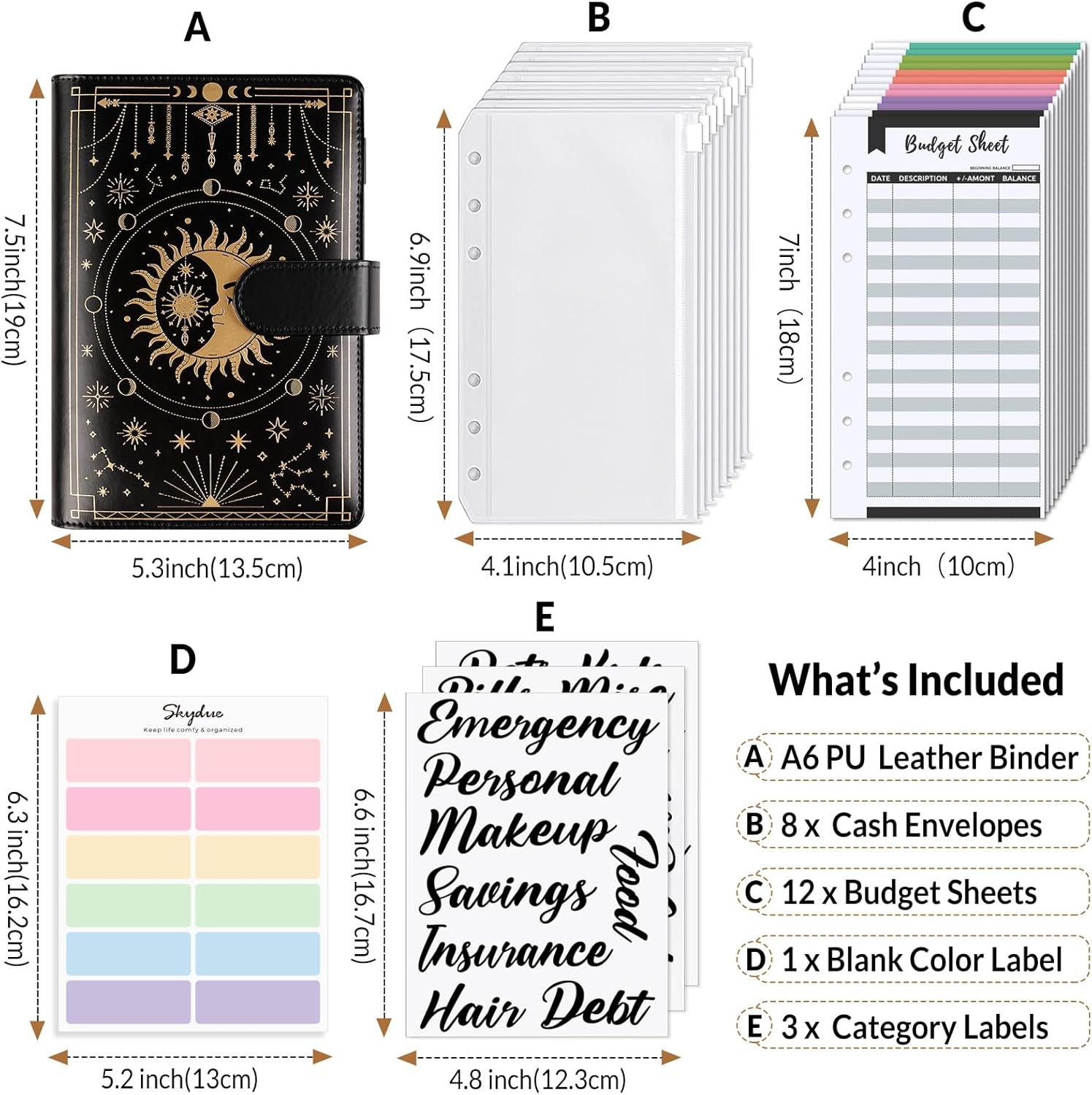 imageSKYDUE Budget Binder Money Saving Binder with Zipper Envelopes Cash Envelopes and Expense Budget Sheets for Budgeting DarkGreenBlack Gold