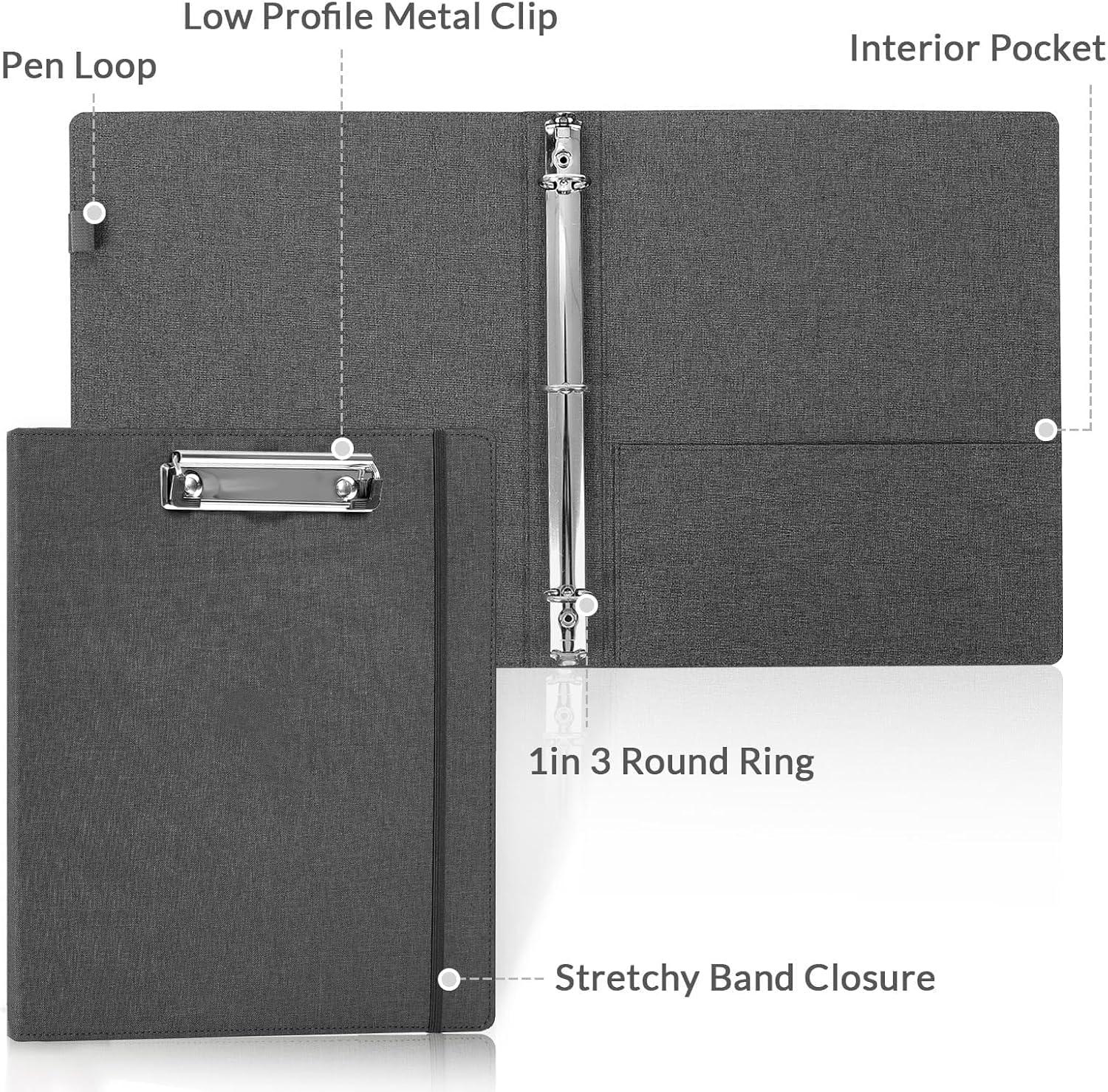 imageSKYDUE Clipboard Binder with Dividers1 Inch Linen 3 Ring Binder with Clipboard on Front for Organizer Clipboard Folder with Pocket Labels Office Supplies OliveGreenGray