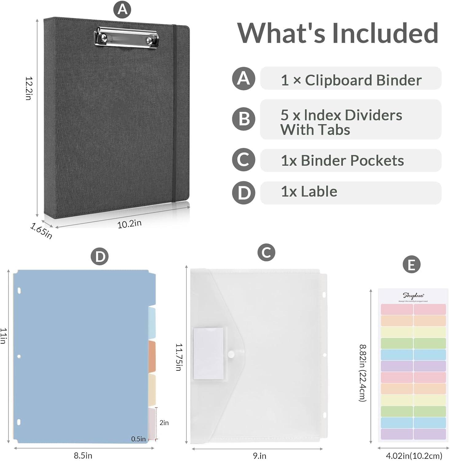 imageSKYDUE Clipboard Binder with Dividers1 Inch Linen 3 Ring Binder with Clipboard on Front for Organizer Clipboard Folder with Pocket Labels Office Supplies OliveGreenGray