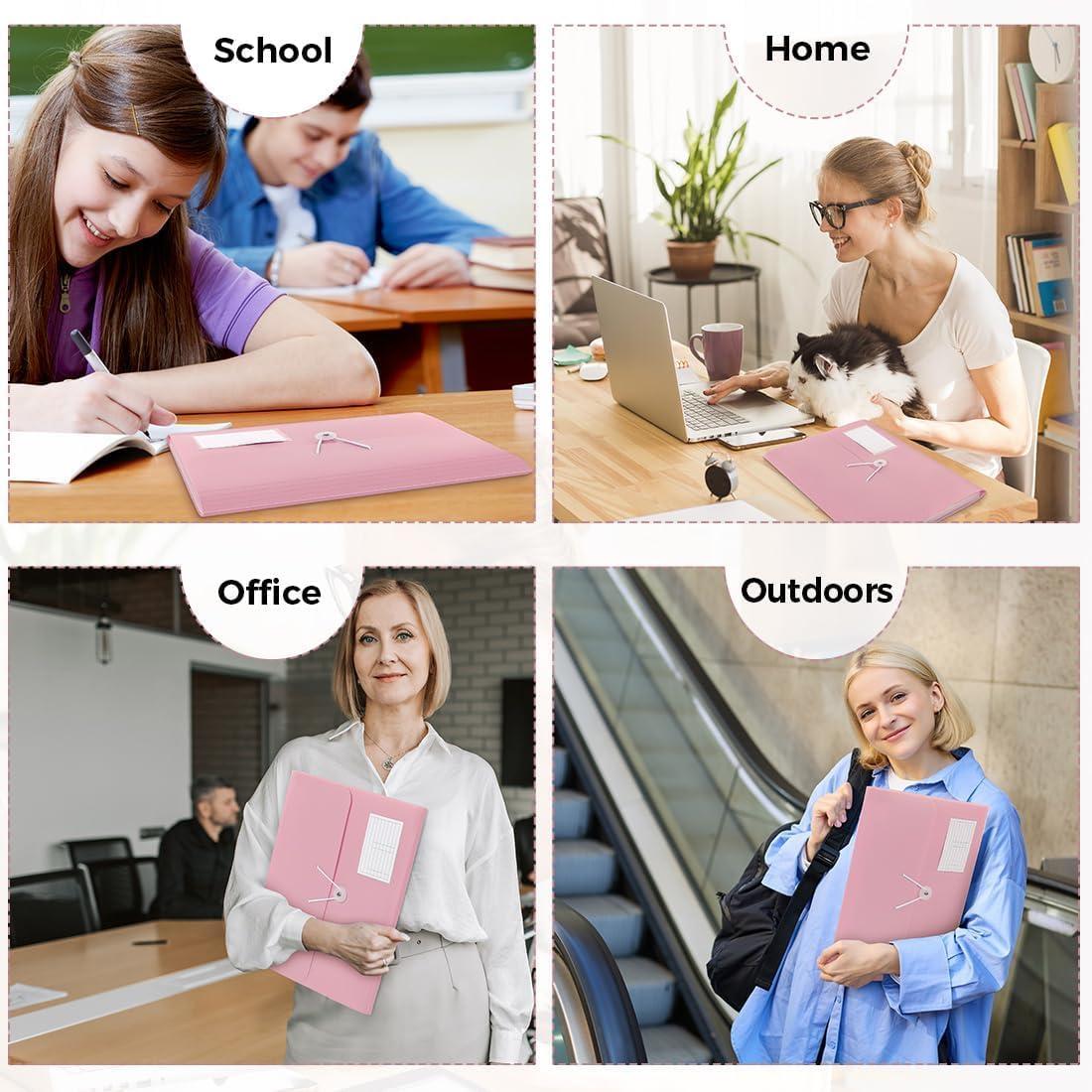 imageSKYDUE Expanding File Folder Accordion File Organizer with 13 Pockets for A4Letter Sized Paper Accordion Folder with Labels Document Receipt Organizer for Office School HomePink