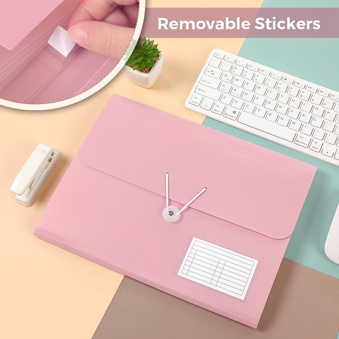 imageSKYDUE Expanding File Folder Accordion File Organizer with 13 Pockets for A4Letter Sized Paper Accordion Folder with Labels Document Receipt Organizer for Office School HomePink