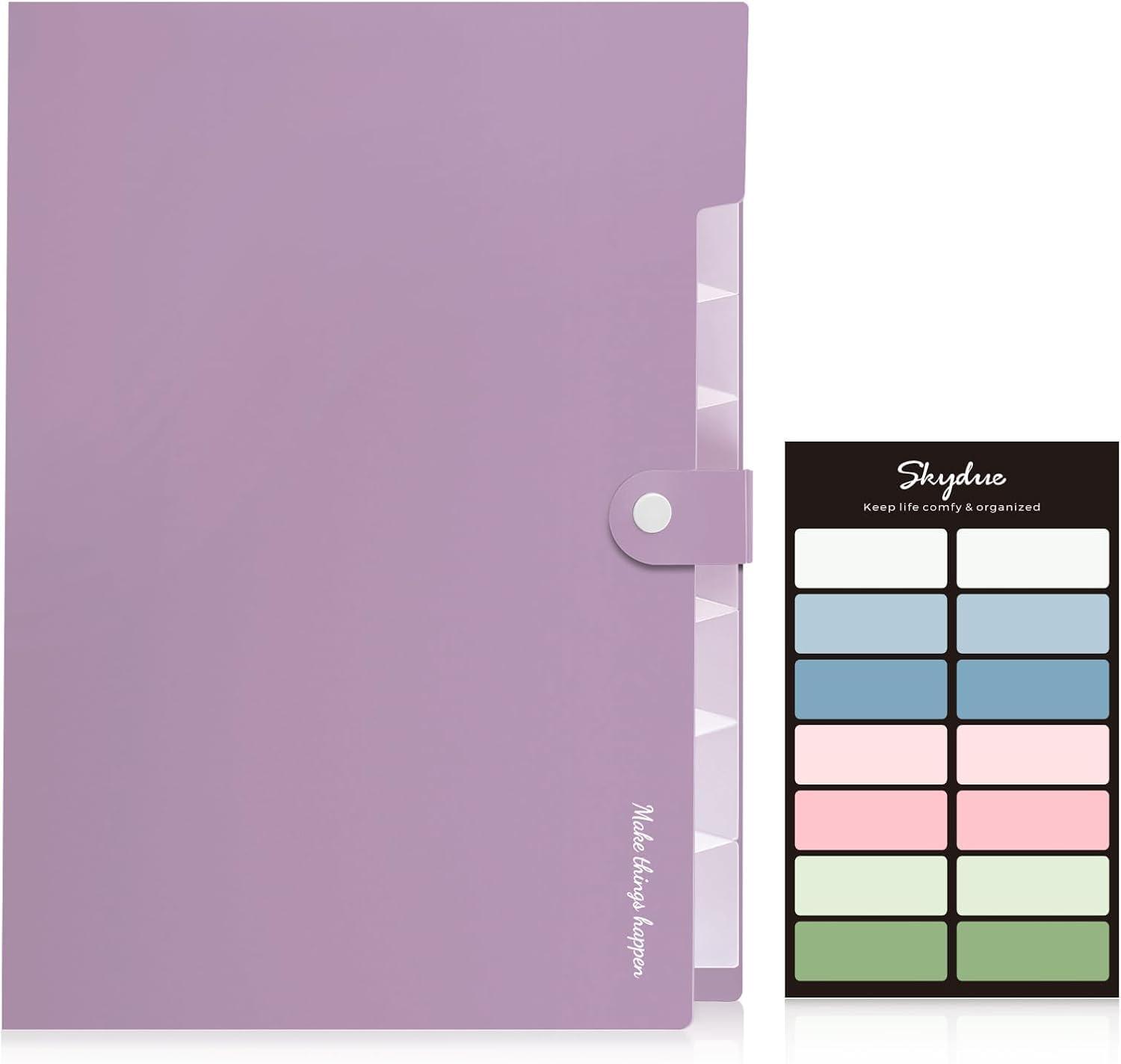 imageSKYDUE Expanding File Folders with 8 Pockets Accordion File Organizer with Labels Portable Paper Bill Receipt Organizer Letter Size Home School Office Supplies Olive GreenTaro Purple