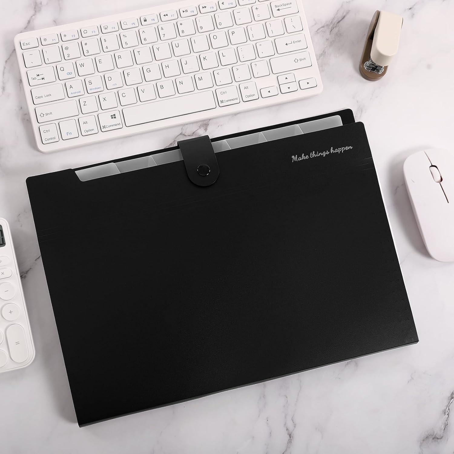 imageSKYDUE Expanding File Folders with 8 Pockets Accordion File Organizer with Labels Portable Paper Bill Receipt Organizer Letter Size Home School Office Supplies Olive GreenBlackcm