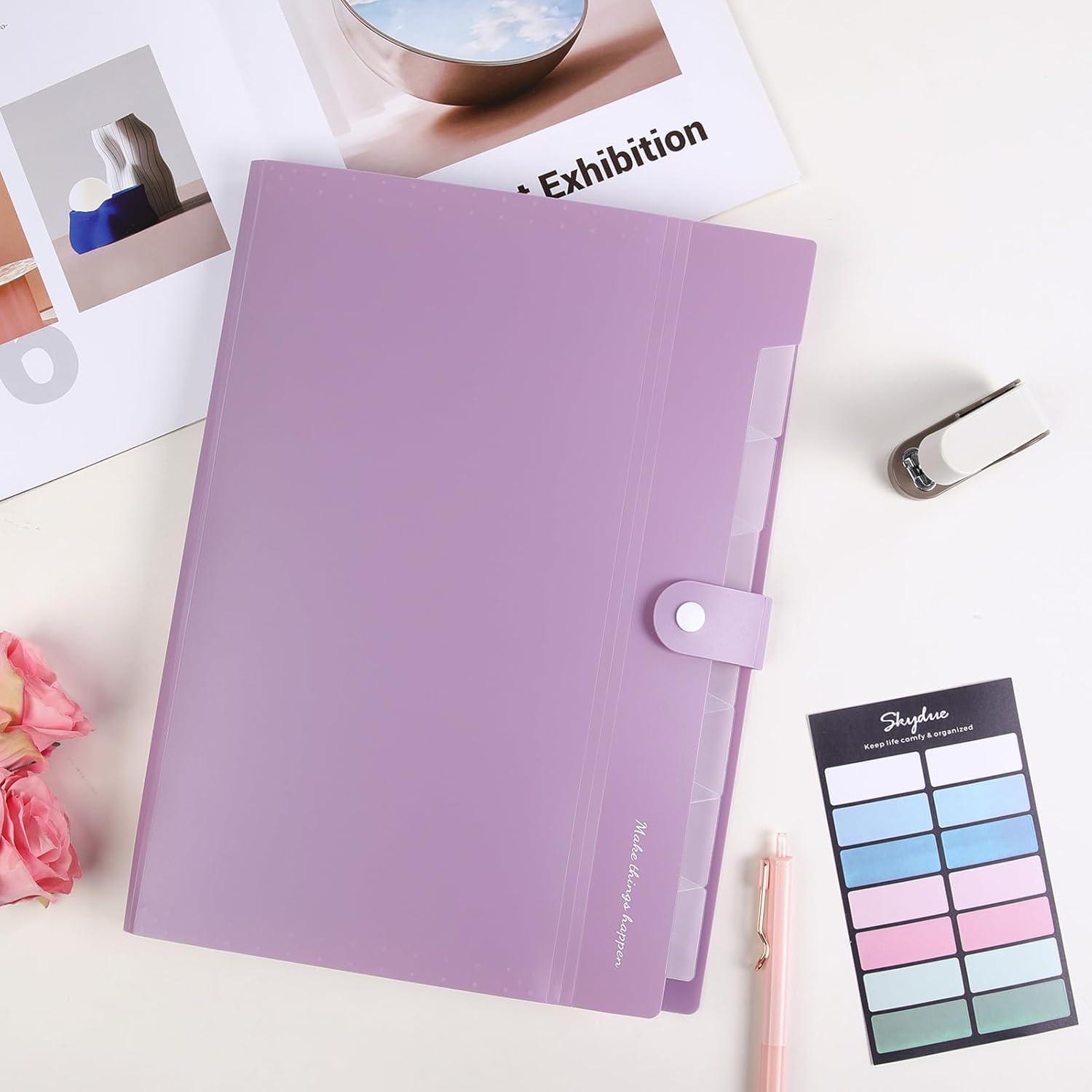 imageSKYDUE Expanding File Folders with 8 Pockets Accordion File Organizer with Labels Portable Paper Bill Receipt Organizer Letter Size Home School Office Supplies Olive GreenTaro Purple