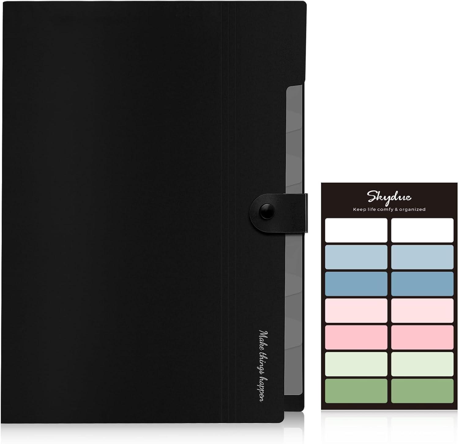 imageSKYDUE Expanding File Folders with 8 Pockets Accordion File Organizer with Labels Portable Paper Bill Receipt Organizer Letter Size Home School Office Supplies Olive GreenBlackcm