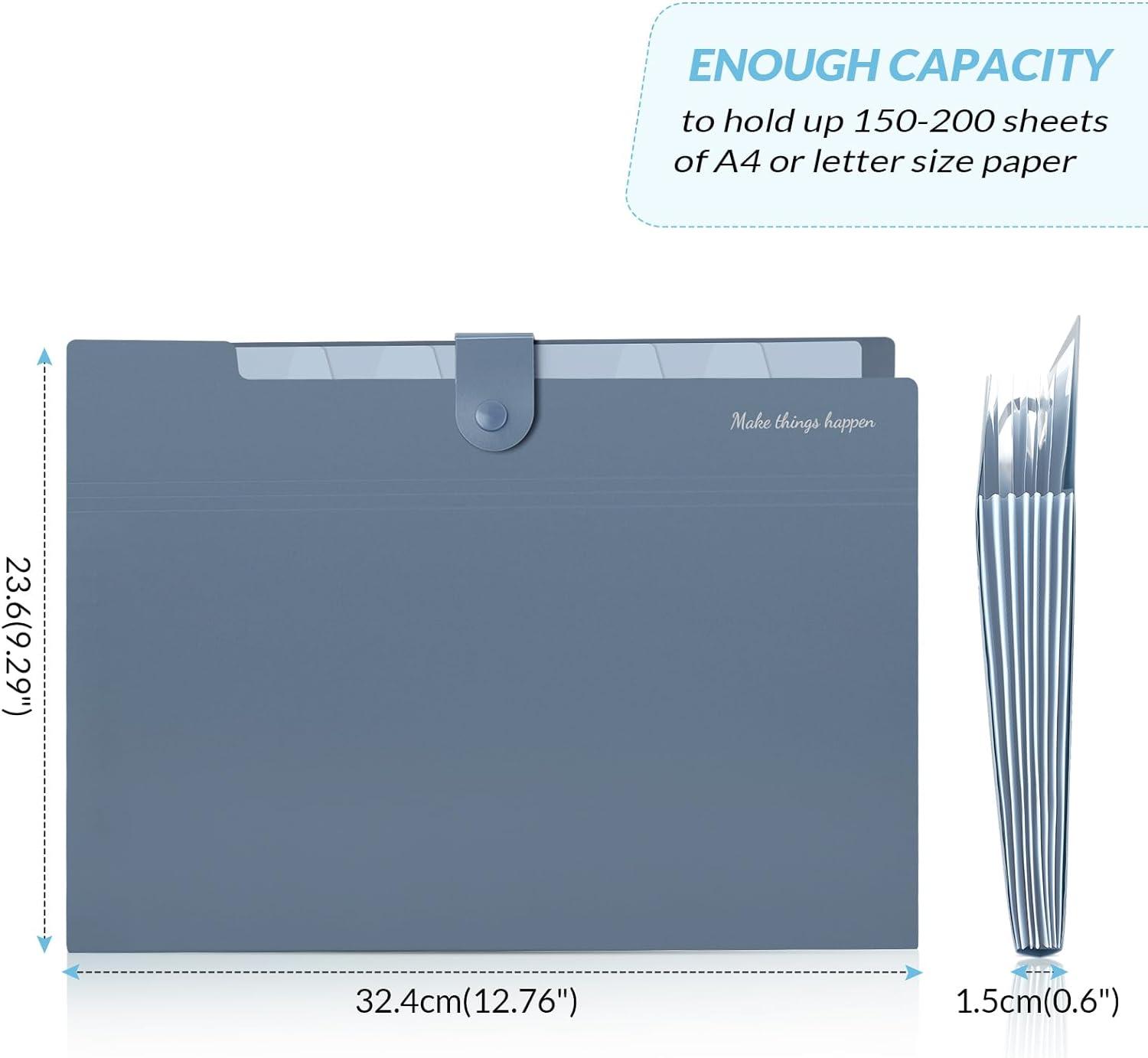 imageSKYDUE Expanding File Folders with 8 Pockets Accordion File Organizer with Labels Portable Paper Bill Receipt Organizer Letter Size Home School Office Supplies Olive GreenHaze Blue