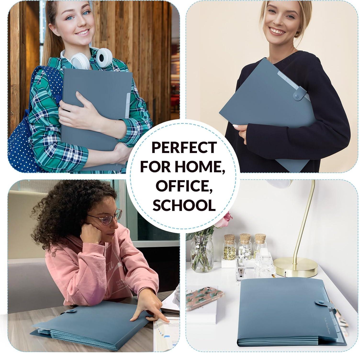 imageSKYDUE Expanding File Folders with 8 Pockets Accordion File Organizer with Labels Portable Paper Bill Receipt Organizer Letter Size Home School Office Supplies Olive GreenHaze Blue