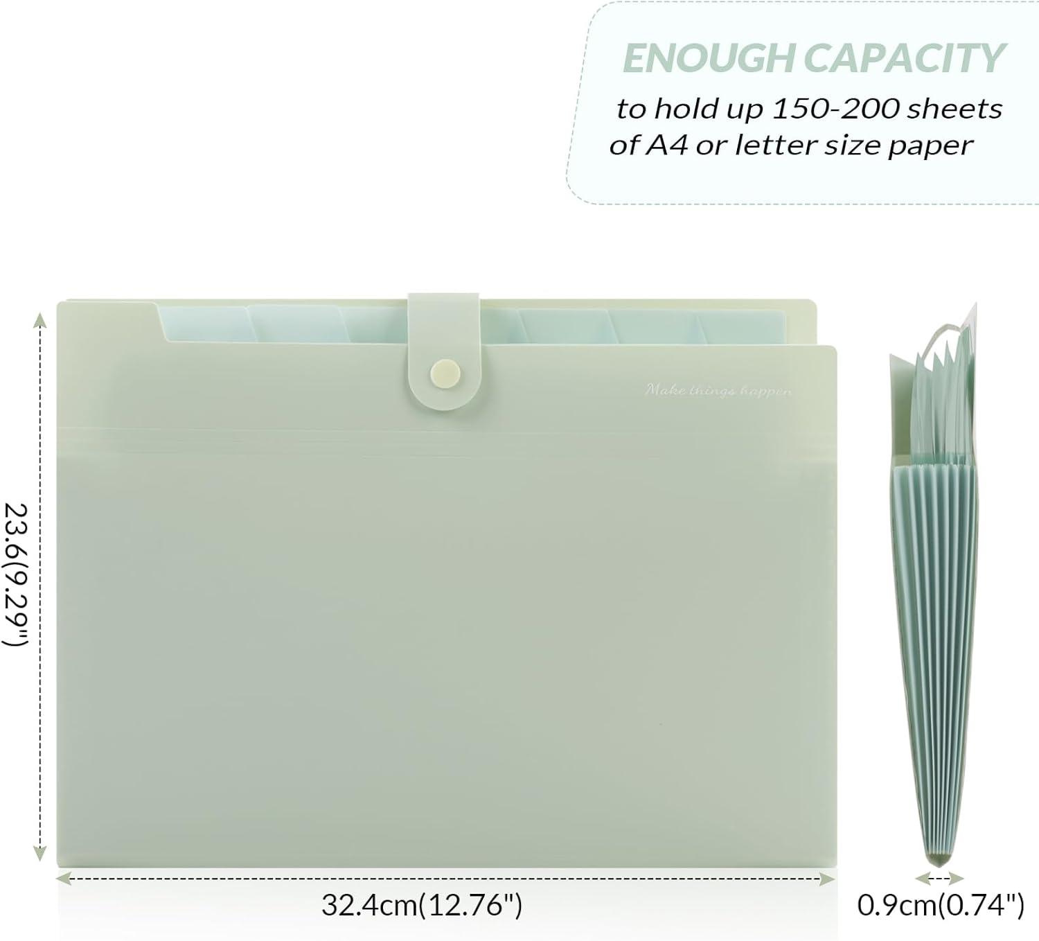 imageSKYDUE Expanding File Folders with 8 Pockets Accordion File Organizer with Labels Portable Paper Bill Receipt Organizer Letter Size Home School Office Supplies Olive GreenLight Green