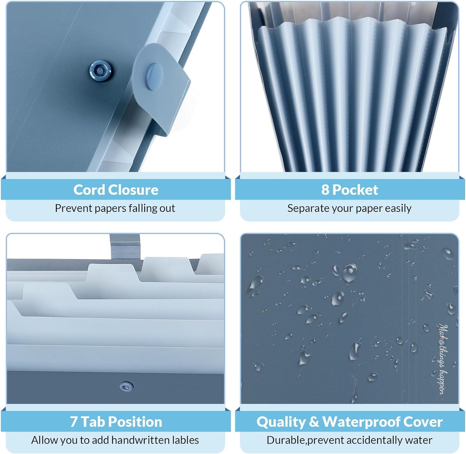 imageSKYDUE Expanding File Folders with 8 Pockets Accordion File Organizer with Labels Portable Paper Bill Receipt Organizer Letter Size Home School Office Supplies Olive GreenHaze Blue