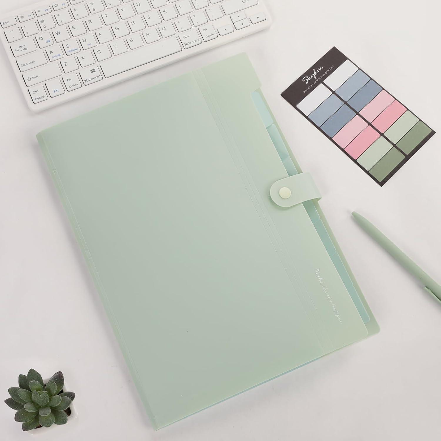 imageSKYDUE Expanding File Folders with 8 Pockets Accordion File Organizer with Labels Portable Paper Bill Receipt Organizer Letter Size Home School Office Supplies Olive GreenLight Green