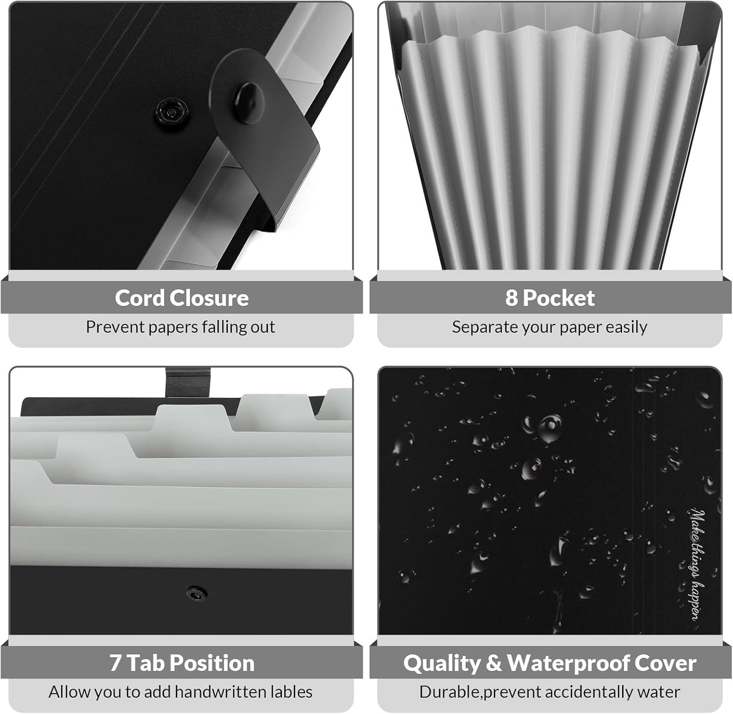 imageSKYDUE Expanding File Folders with 8 Pockets Accordion File Organizer with Labels Portable Paper Bill Receipt Organizer Letter Size Home School Office Supplies Olive GreenBlackcm