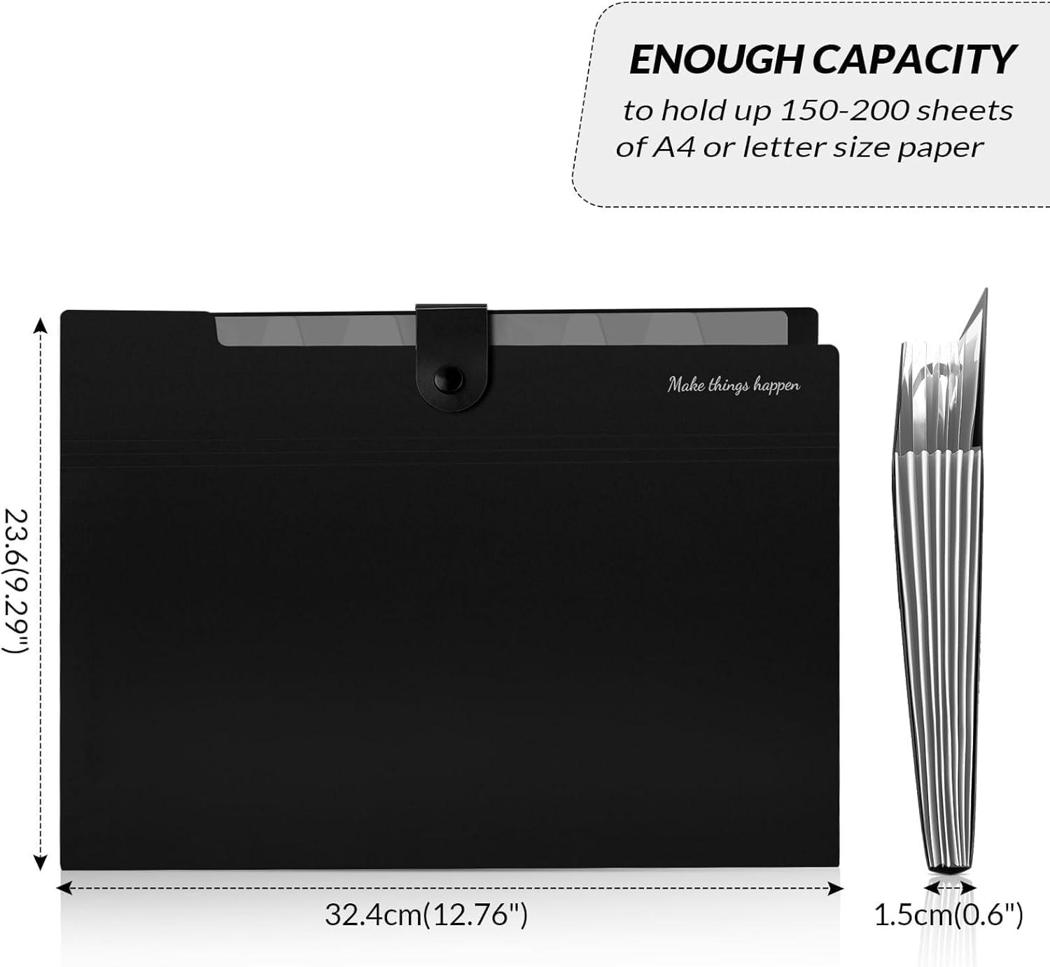 imageSKYDUE Expanding File Folders with 8 Pockets Accordion File Organizer with Labels Portable Paper Bill Receipt Organizer Letter Size Home School Office Supplies Olive GreenBlackcm