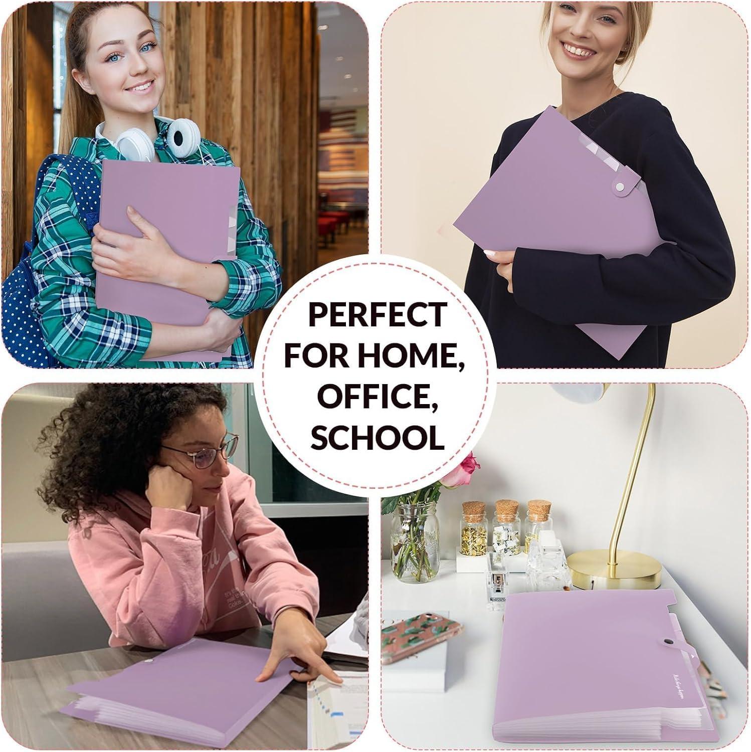 imageSKYDUE Expanding File Folders with 8 Pockets Accordion File Organizer with Labels Portable Paper Bill Receipt Organizer Letter Size Home School Office Supplies Olive GreenTaro Purple