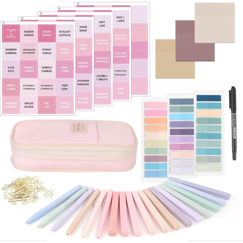 imageSKYDUE Bible Journaling Kit Bible Study Supplies Aesthetic Book Annotation KitHighlighter Set No Bleed Bible Journaling Kit for Gift GreenPink