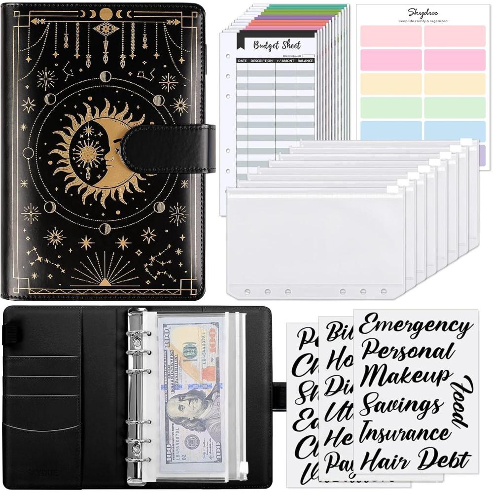 imageSKYDUE Budget Binder Money Saving Binder with Zipper Envelopes Cash Envelopes and Expense Budget Sheets for Budgeting DarkGreenBlack Gold