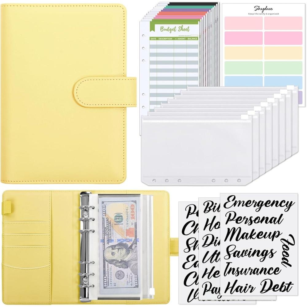 imageSKYDUE Budget Binder Money Saving Binder with Zipper Envelopes Cash Envelopes and Expense Budget Sheets for Budgeting DarkGreenYellow