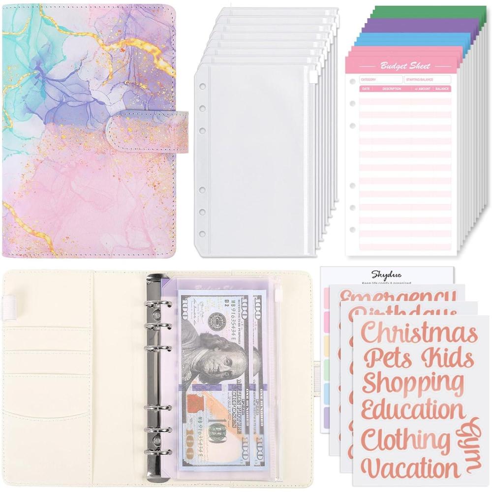 imageSKYDUE Budget Binder with 8pcs Zipper EnvelopesMoney Organizer for Cash with 12pcs Expense Sheets ampamp 24 Rose Gold Sticky LabelsMabblepink