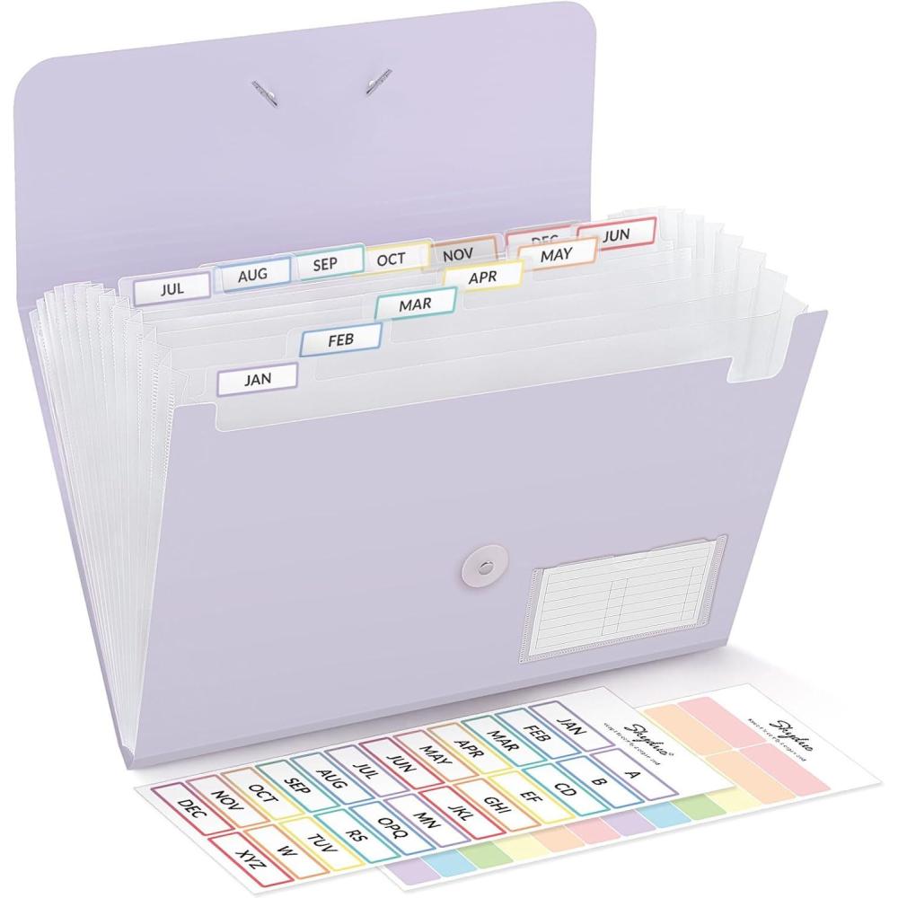 imageSKYDUE Expanding File Folder Accordion File Organizer with 13 Pockets for A4Letter Sized Paper Accordion Folder with Labels  Document Receipt Organizer for Office School HomePurple