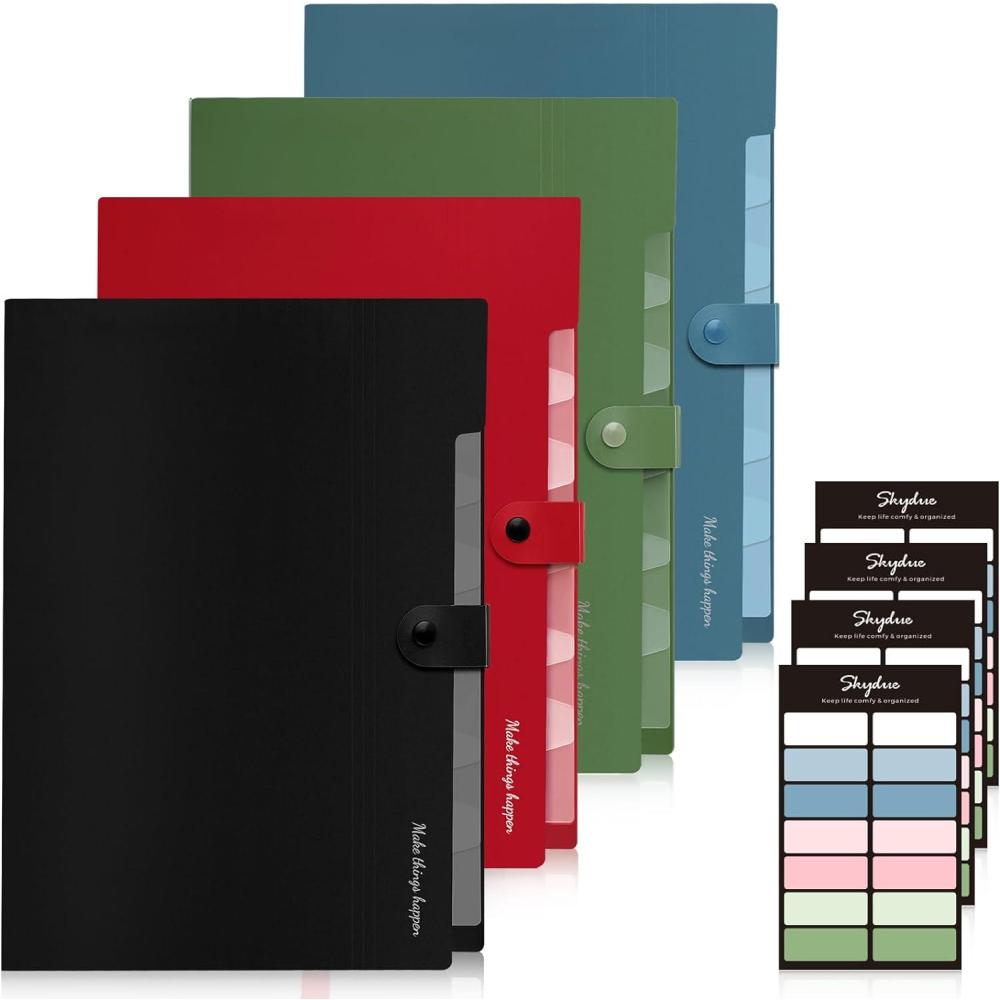 imageSKYDUE Expanding File Folders with 8 Pockets Accordion File Organizer with Labels Portable Paper Bill Receipt Organizer Letter Size Home School Office Supplies Olive GreenBlack Blue Red Green