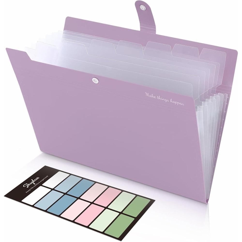 imageSKYDUE Expanding File Folders with 8 Pockets Accordion File Organizer with Labels Portable Paper Bill Receipt Organizer Letter Size Home School Office Supplies Olive GreenTaro Purple