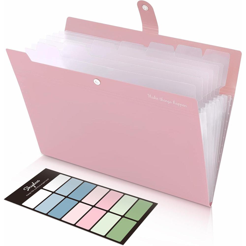 imageSKYDUE Expanding File Folders with 8 Pockets Accordion File Organizer with Labels Portable Paper Bill Receipt Organizer Letter Size Home School Office Supplies Olive GreenPink