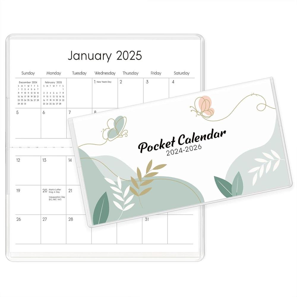 imageSKYDUE Pocket Calendar 20252026 for Purse 65quot x 35quot 24 Months Pocket Planner with Soft Waterproof Cover and Premium Paper GreenGreen