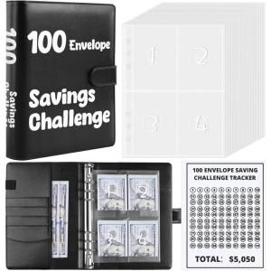 SKYDUE 100 Envelopes Money Savin Challenge Binder, A5 Money Saving Budget Binder with Cash Envelopes – Savings Challenges Book to Save $5,050(Blak)