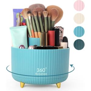 SKYDUE 360 Degree Rotating Desk Organizer, Dual-Purpose Pencil Pen Holder for Desktop, Rotating Desk Pen Organizer with 5 Slots, Pencil Cup for School, Home, Office Supplies (Bean Green)(Blue)