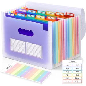 SKYDUE Accordion File Organizer, 13 Pocket Document Organizer, Expanding File Folder with Labels for Letter A4 Size, Office School Filing Use Green(Transparent)