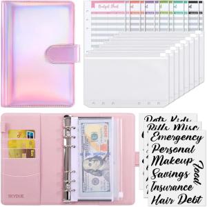 SKYDUE Budget Binder, Money Saving Binder with Zipper Envelopes, Cash Envelopes and Expense Budget Sheets for Budgeting (DarkGreen)(Laser Pink)