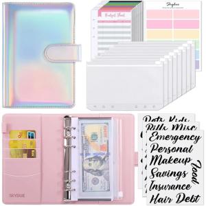 SKYDUE Budget Binder, Money Saving Binder with Zipper Envelopes, Cash Envelopes and Expense Budget Sheets for Budgeting (DarkGreen)(Laser Silver)
