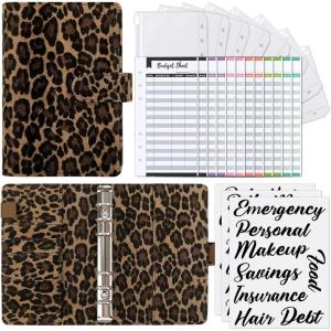 SKYDUE Budget Binder, Money Saving Binder with Zipper Envelopes, Cash Envelopes and Expense Budget Sheets for Budgeting (DarkGreen)(Leopard Brown)
