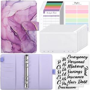 SKYDUE Budget Binder, Money Saving Binder with Zipper Envelopes, Cash Envelopes and Expense Budget Sheets for Budgeting (DarkGreen)(Mabble Purple)