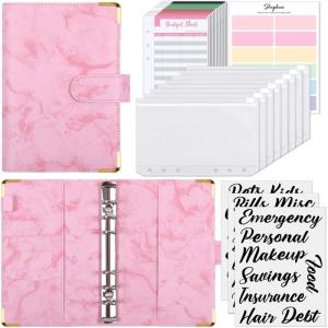 SKYDUE Budget Binder, Money Saving Binder with Zipper Envelopes, Cash Envelopes and Expense Budget Sheets for Budgeting (DarkGreen)(Mabblepink)