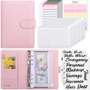 SKYDUE Budget Binder, Money Saving Binder with Zipper Envelopes, Cash Envelopes and Expense Budget Sheets for Budgeting (DarkGreen)(Pink)