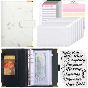 SKYDUE Budget Binder, Money Saving Binder with Zipper Envelopes, Cash Envelopes and Expense Budget Sheets for Budgeting (DarkGreen)(White/Black)