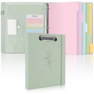 SKYDUE Clipboard Binder with Dividers,1 Inch Linen 3 Ring Binder with Clipboard on Front for Organizer, Clipboard Folder with Pocket, Labels Office Supplies OliveGreen(Olive Green)
