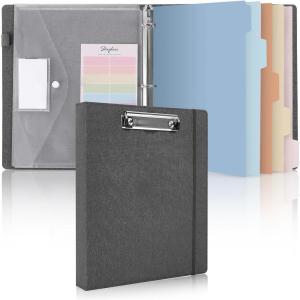 SKYDUE Clipboard Binder with Dividers,1 Inch Linen 3 Ring Binder with Clipboard on Front for Organizer, Clipboard Folder with Pocket, Labels Office Supplies OliveGreen(Gray)