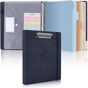 SKYDUE Clipboard Binder with Dividers,1 Inch Linen 3 Ring Binder with Clipboard on Front for Organizer, Clipboard Folder with Pocket, Labels Office Supplies OliveGreen(Blue)