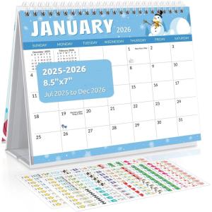 SKYDUE Desk Calendar 2025-2026, 18 Months Calendar from Jul. 2025 to Dec. 2026, 8.5″ x 7″ Standing Flip Small Desk Calendar Holiday Theme(Holiday 2025-2026)