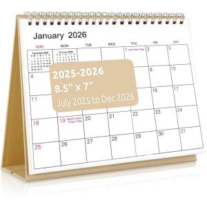 SKYDUE Desk Calendar 2025-2026, 18 Months Calendar from Jul. 2025 to Dec. 2026, 8.5″ x 7″ Standing Flip Small Desk Calendar Holiday Theme(Kraft)
