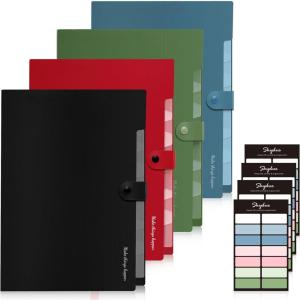 SKYDUE Expanding File Folders with 8 Pockets, Accordion File Organizer with Labels, Portable Paper Bill Receipt Organizer, Letter Size, Home School Office Supplies, Olive Green(Black Blue Red Green)