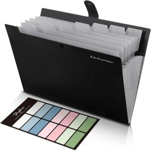 SKYDUE Expanding File Folders with 8 Pockets, Accordion File Organizer with Labels, Portable Paper Bill Receipt Organizer, Letter Size, Home School Office Supplies, Olive Green(Black-cm)