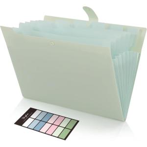 SKYDUE Expanding File Folders with 8 Pockets, Accordion File Organizer with Labels, Portable Paper Bill Receipt Organizer, Letter Size, Home School Office Supplies, Olive Green(Light Green)